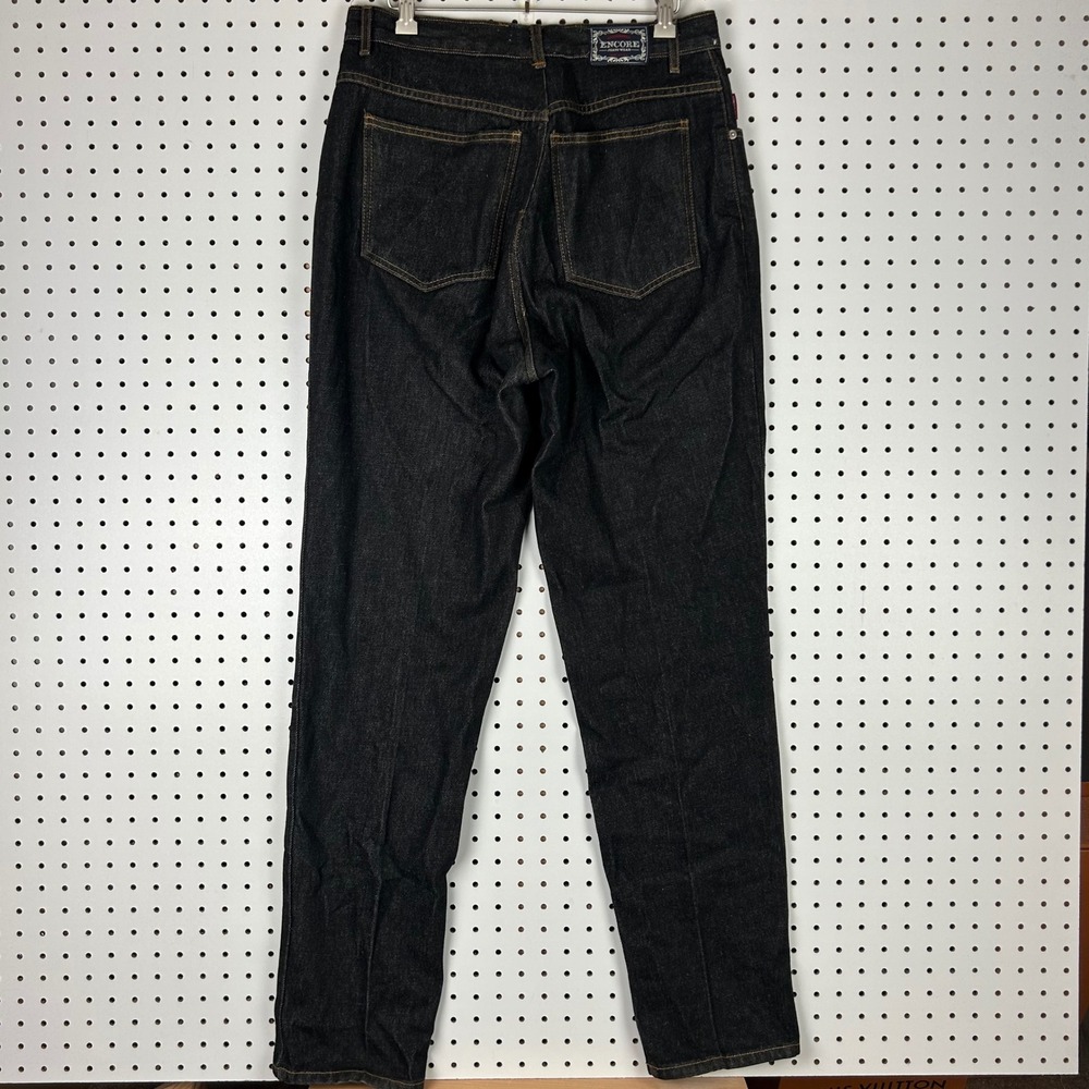 Encore Jeans 30x34 Black XL Dark Wash Denim Pleated Front USA Y2K Tapered Leg